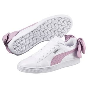 PUMA Basket Suede Bow Pink and White Sneakers